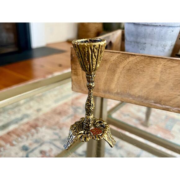 Vtg Mid Century Judaica Brass Brutalist Shabbat Candle Holder - Picture 1 of 10